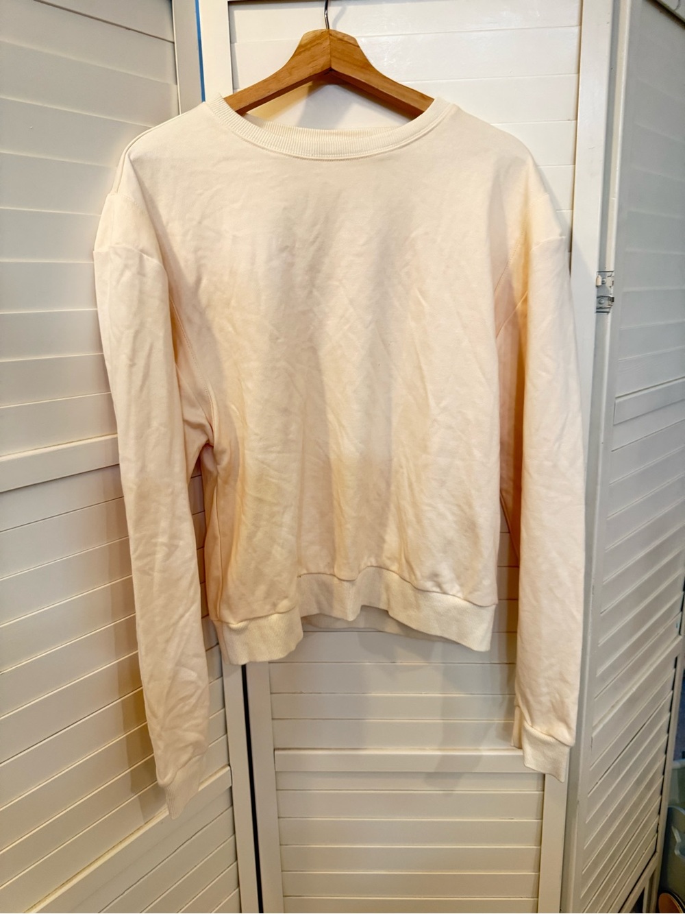 New NWT By Pliant Classic Women's Crewneck Sweatshirt - Cream padded shoulders M